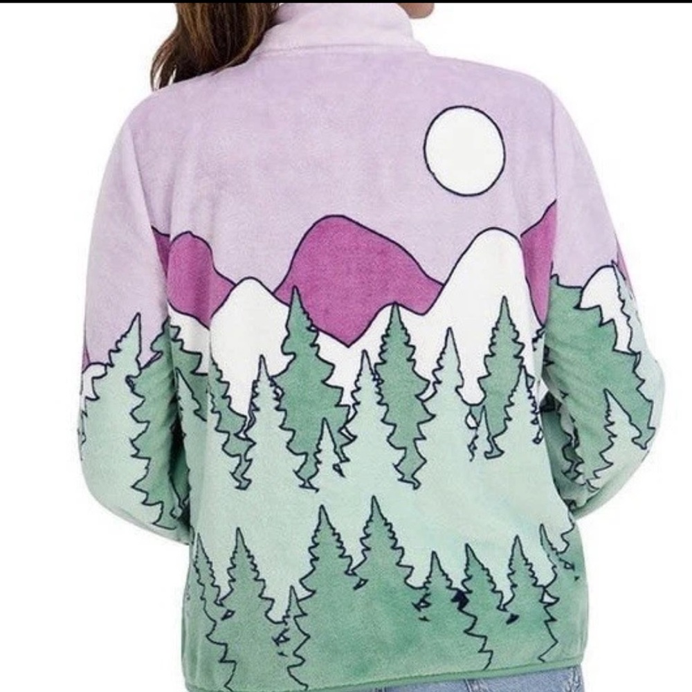 NWT Snoopy Sherpa Jacket Women Zip Front Scenic Cozy Peanuts Mountains Sz S M L - Picture 2 of 12